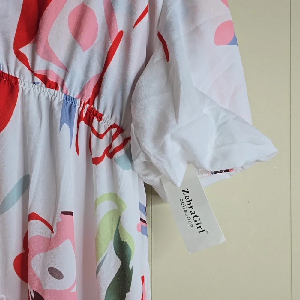 Women's One Shoulder Colorful Abstract Print Dress Zebra Girl XL
